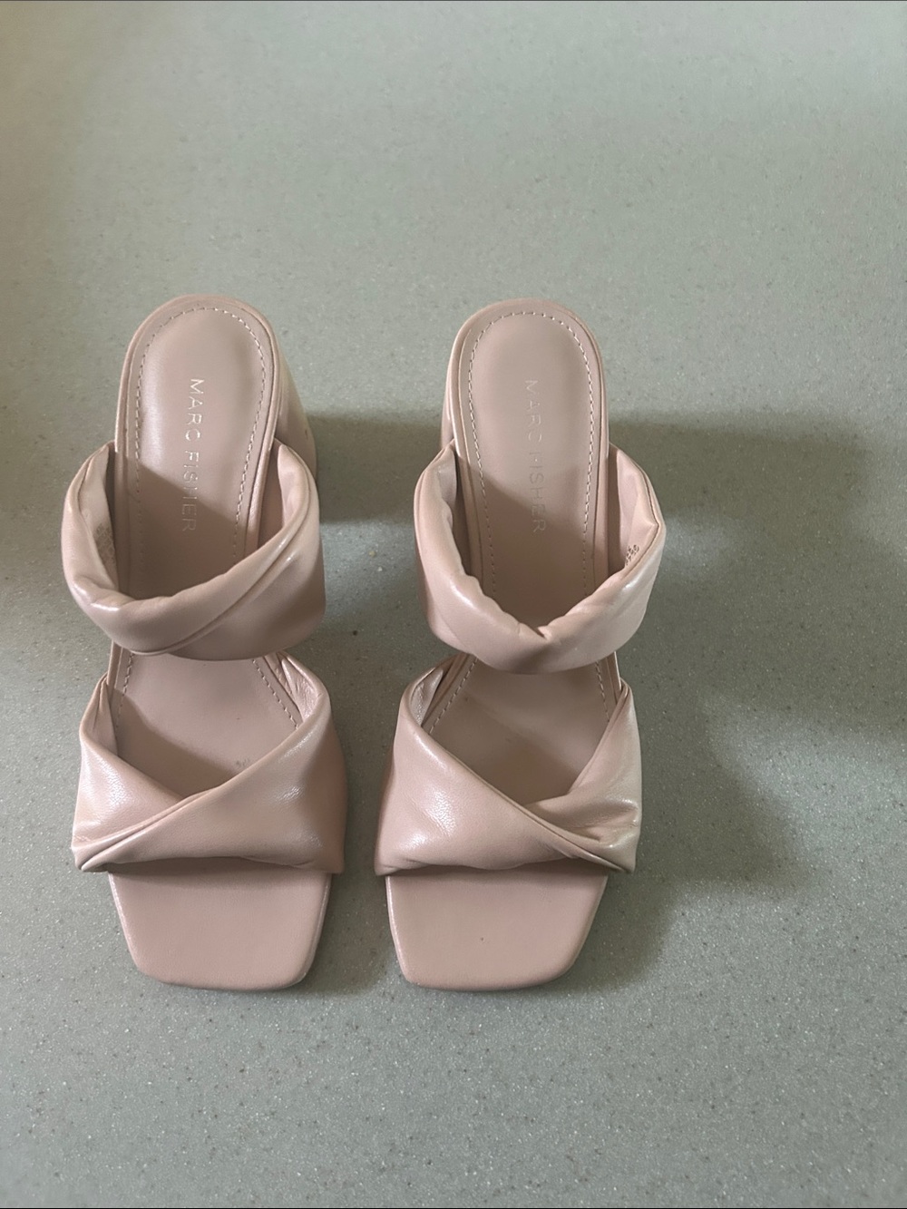Marc Fisher Blush Twisted Double-Strap Mule Heels